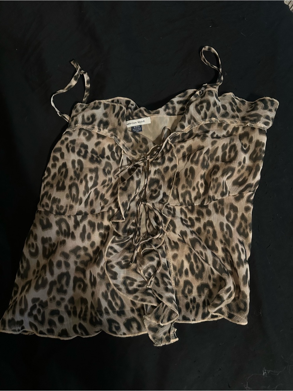 American Eagle Outfitters Leopard Tie-Front Cami Top - Tan & Black